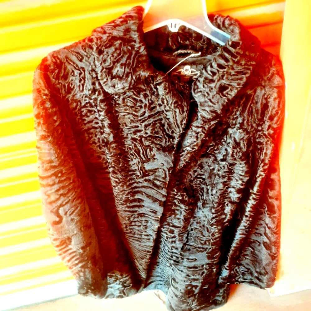 Vintage Broadtail Lamb Fur Coat Peacoat M/ L